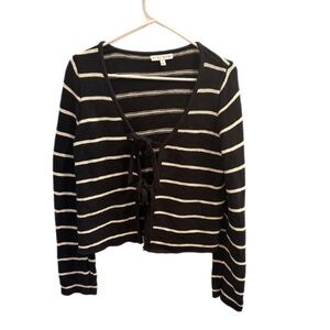 Chic Black and Cream Striped Cardigan